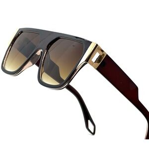 Sunglasses Fashion Designer Brown Lens Square‎ Oversized Flat Top Luxury Lentes